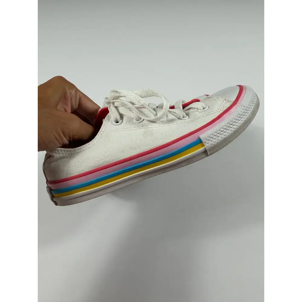 Converse Chuck Taylor All Star Ox Rainbow Stripe White Sneakers Girls Size 1